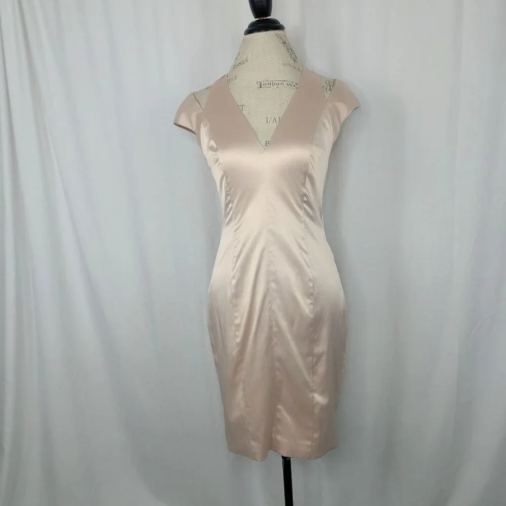 Black Halo Champagne Dress 6 Sheath Satin - Picture 12 of 12